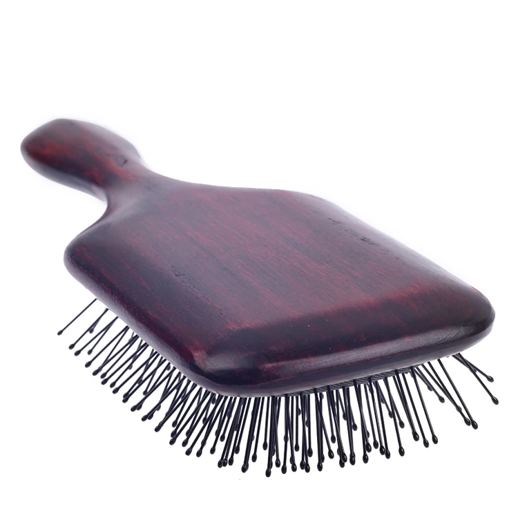 EUREKA 9267P-R Engraved Wooden Square Paddle Hair Brush Rubber Wood Hair Brush Massage  Classical Style Hair Brush