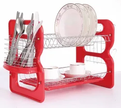 wholesale home kitchen Multipurpose 2 tiers blue ABS plastic storage tableware dish rack
