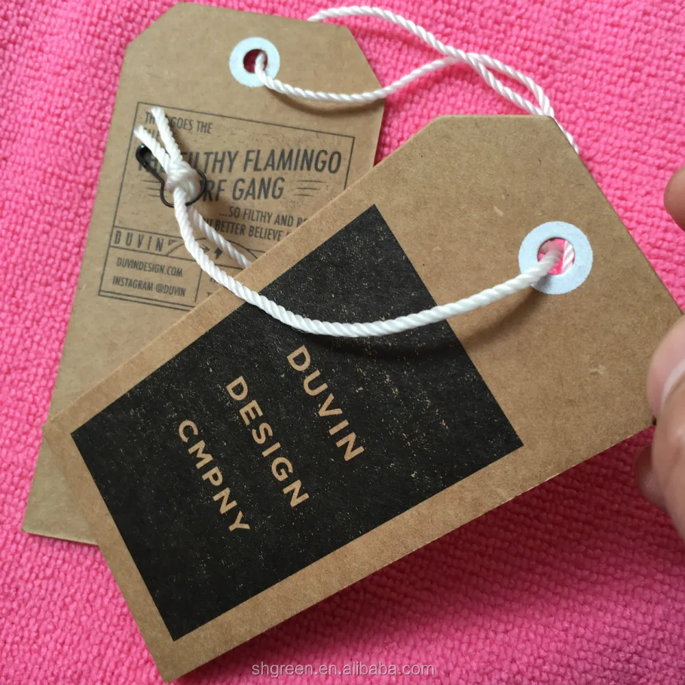 Durable washable kraft paper hangtag,natural color jeans cardboard swing tag