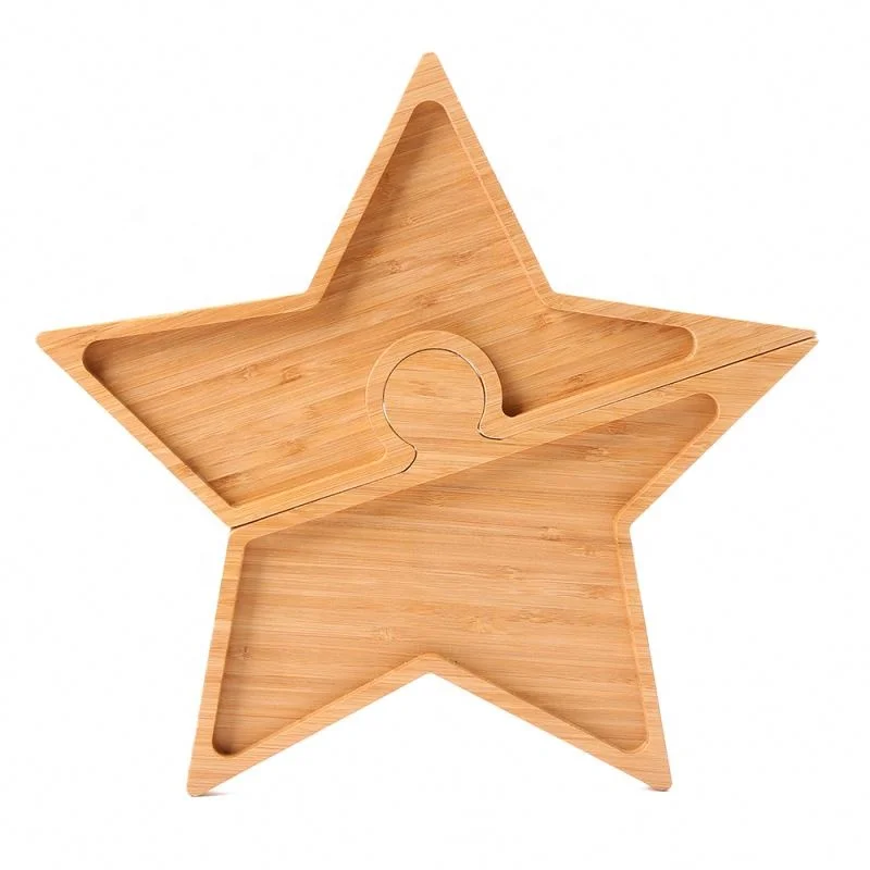 
Hot Selling Star Shape 2 Divided Party Serving Platters Wood Bamboo Puzzle Tray 