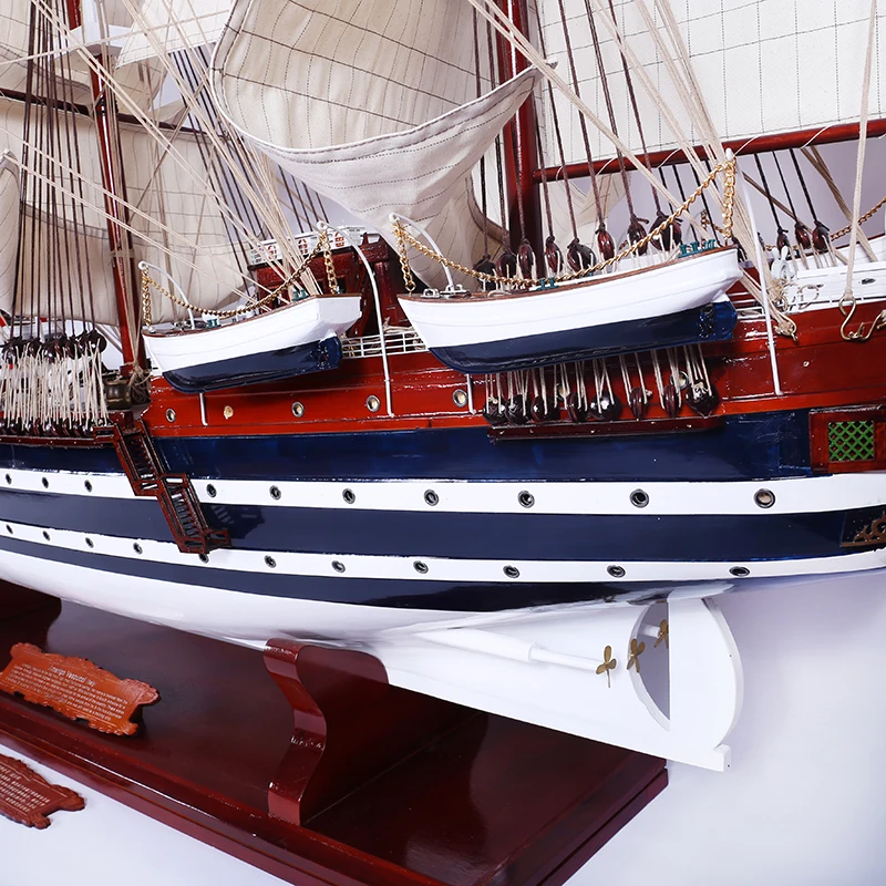 Decoration length 135cm classical antique large size wooden handmade sailboat model PTW006
