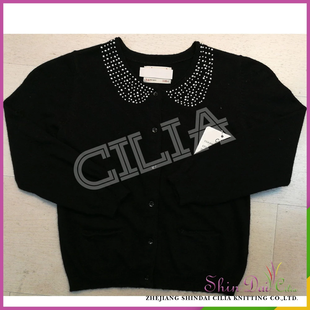 Топ горячие продажи черный девочек джемпер ручной вязки свитер с панели прессования