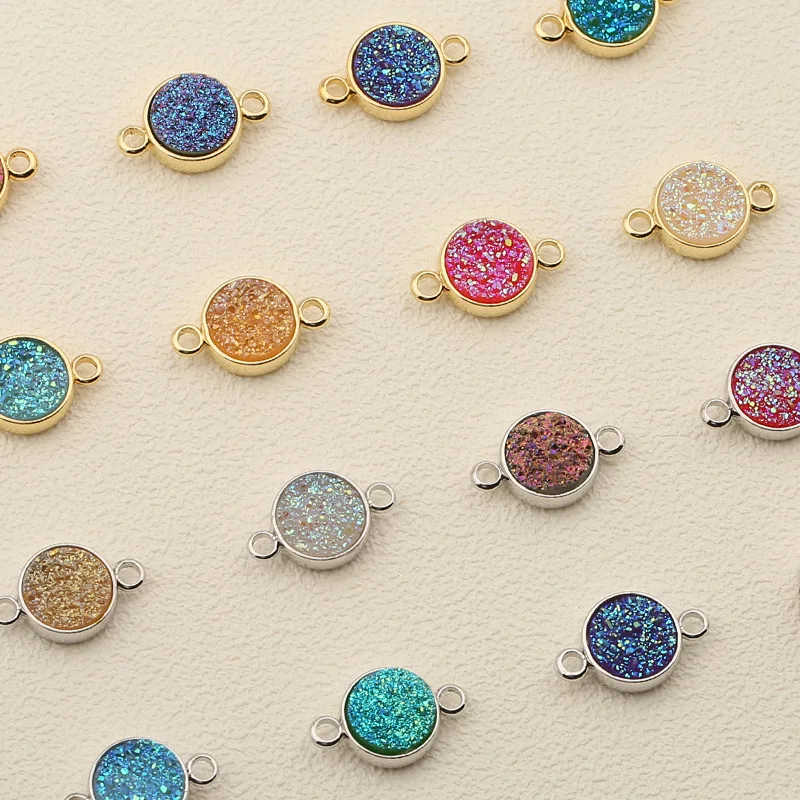 DIY Round Natural Druzy Pendants With Electroplated Gold Edge Druzzy Drusy Geode Dainty Charms Wholesale Supplies Handmade