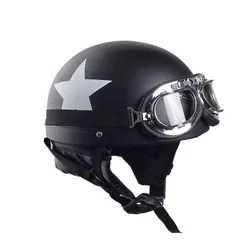 Universal Custom New Style Matte Black Star Pattern Half Open Face Protective Helmet with Goggle for Man and Women