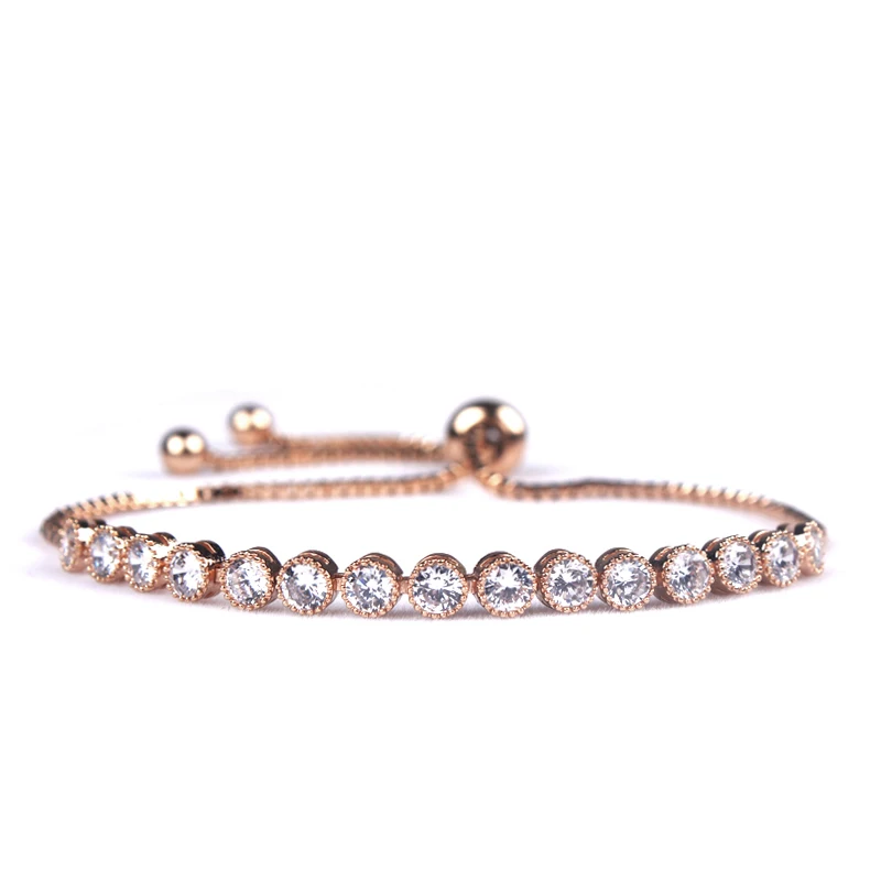 Exquisite Classic Round Cut Cubic Zirconia CZ Crystal Bolo Bracelets Adjustable for Women Girls Children