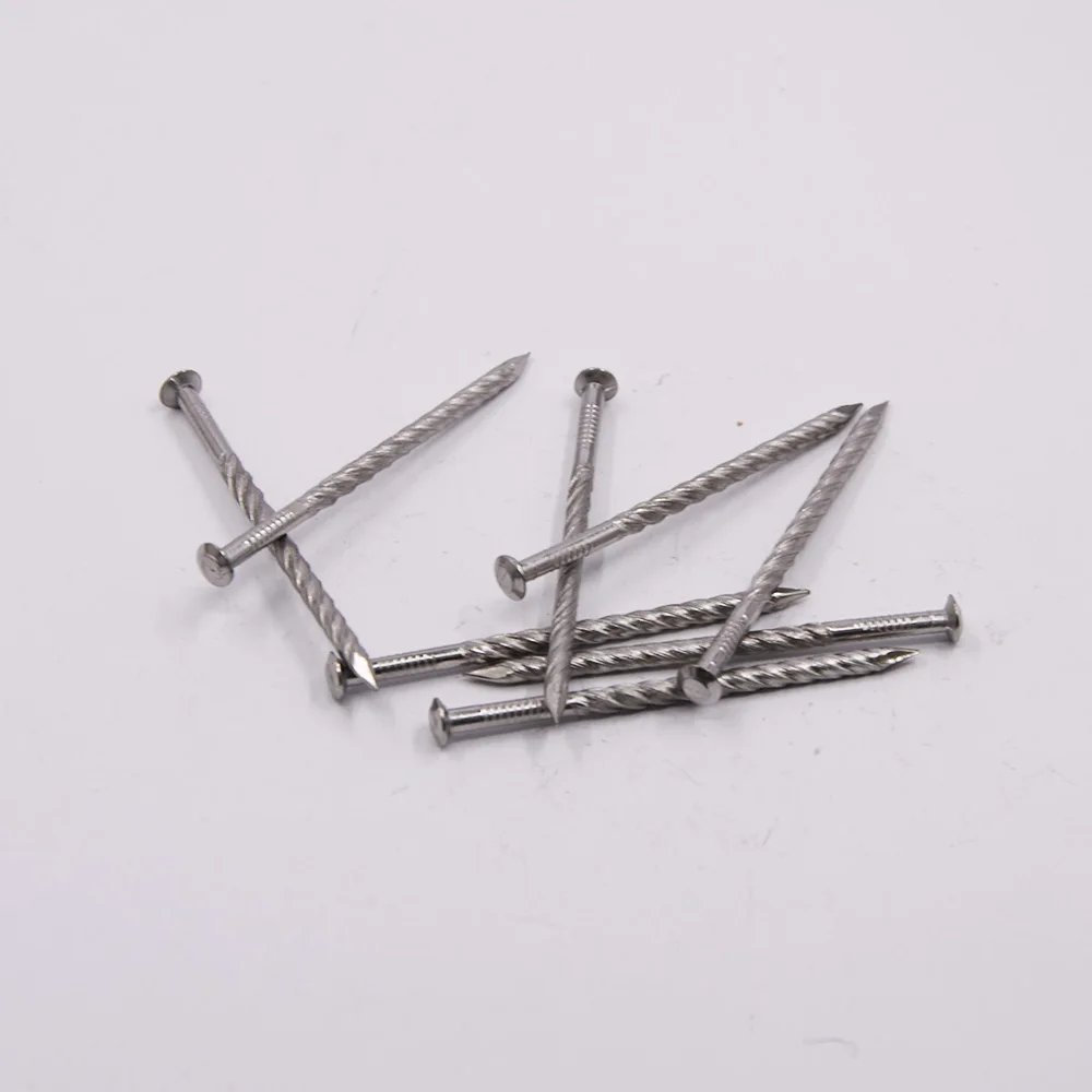 Plastic box packing for DIY shop flat head twist shank brushed stainless steel spiral spike nails