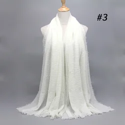 Hot Sale Dubai Pure Color Crinkle Tassels Muslim Scarf Women Hijab