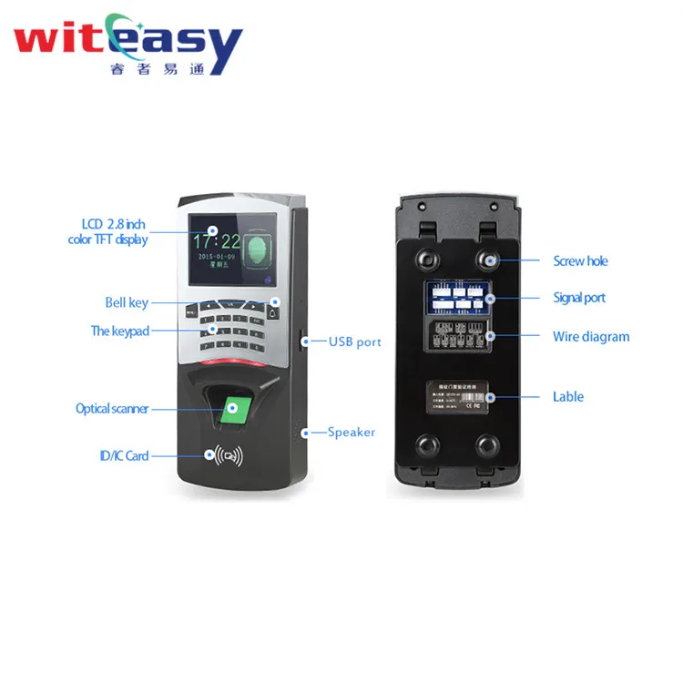 Высокий уровень безопасности rs485 отпечатков пальцев контроля доступа машины цена с функцией будильника
