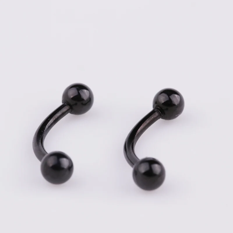 wholesale  black color 8 designs stainless steel spike ball bar curved eyebrow piercing jewelry belly navel daith piercing