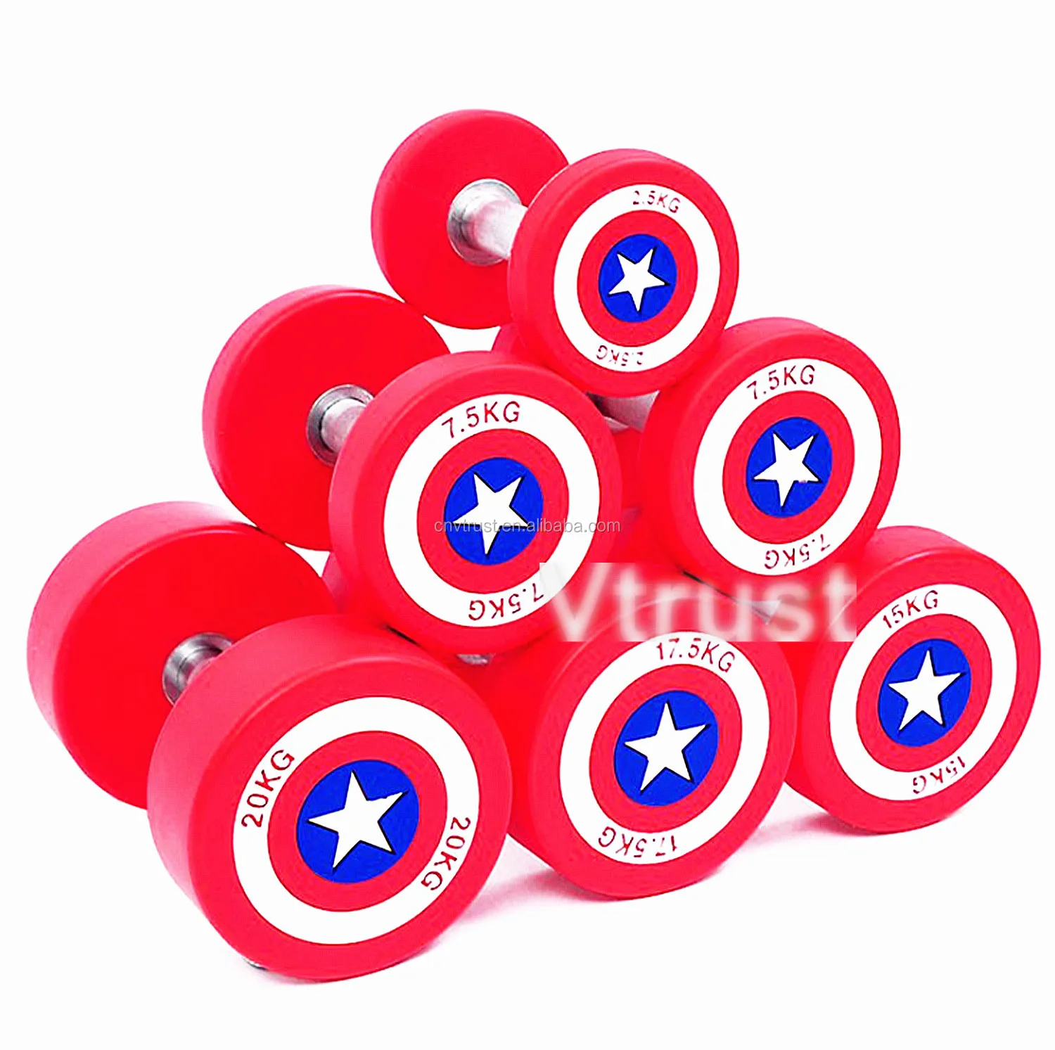 Гантели из полиуретана с круглым покрытием стали для бодибилдинга укрепления мышц перекрестных тренировок домашнего спортзала