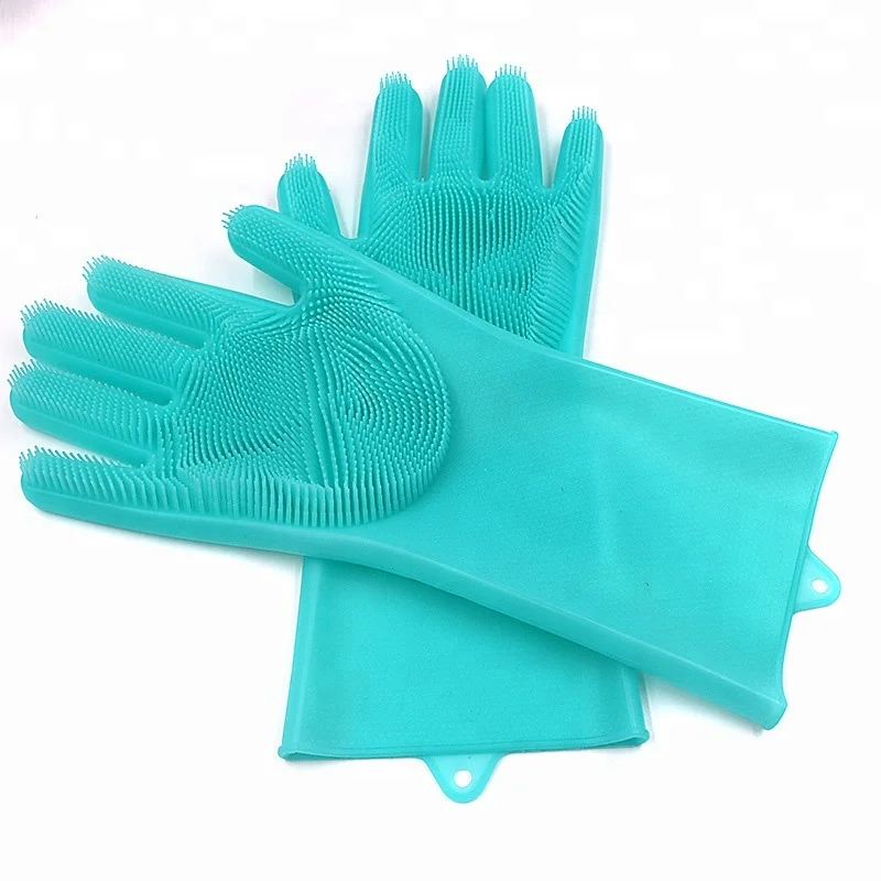 New Magic Silicone Dish Washing Gloves With Scrubber Heat Resistant Brush Scrubbing Glove Kitchen Hand Glove in High Quality