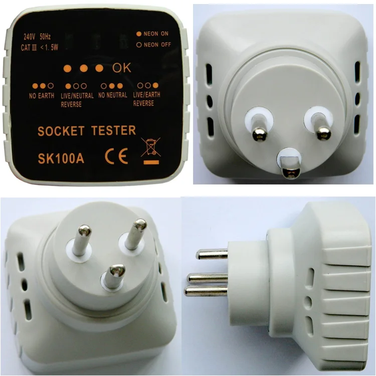 Тестер розеток переменного тока SK100A 230 В, тестер розеток с неоновыми лампами