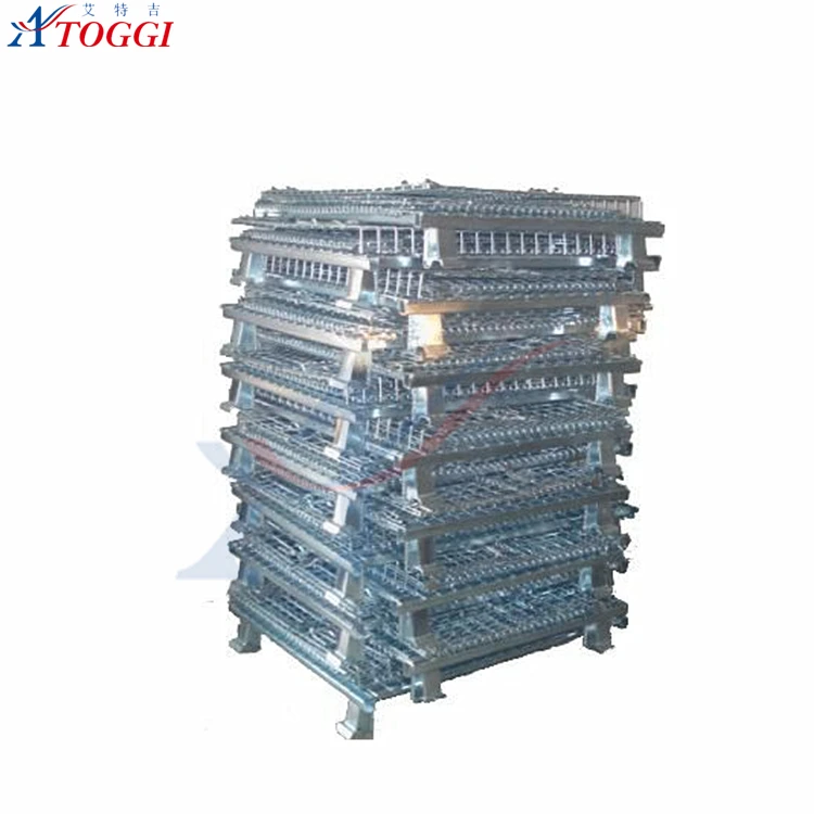 stackable wire mesh cage box metal bin storage container with wheels