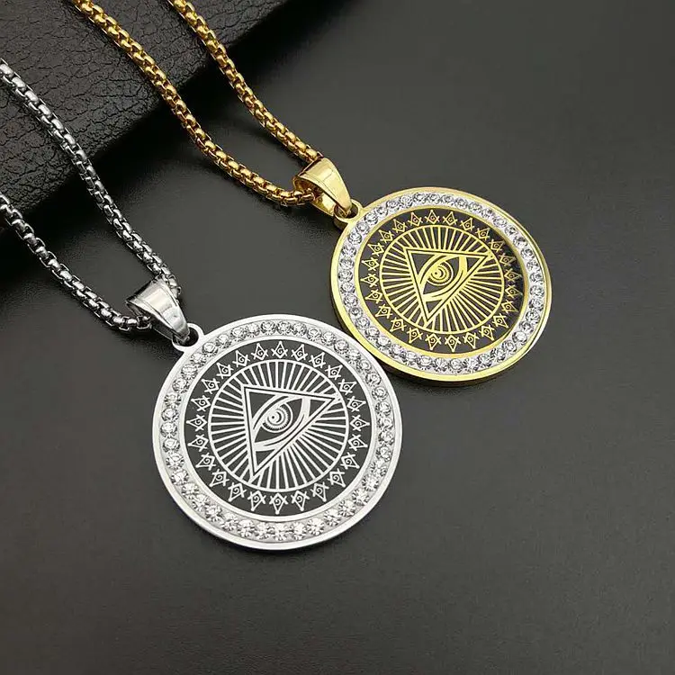 Wholesale stainless steel round gold plated Egyptian Eye of Horus Pendant necklace