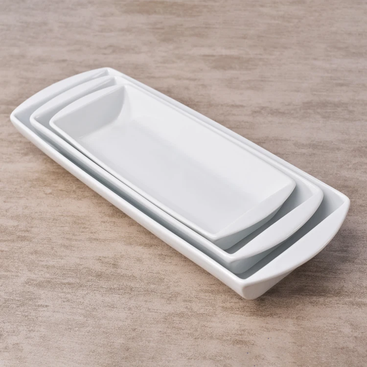 Обычный фруктовый салат, сервировка, Длинные глубоко-белые обеденные блюда, керамические тарелки для ресторана, блюда