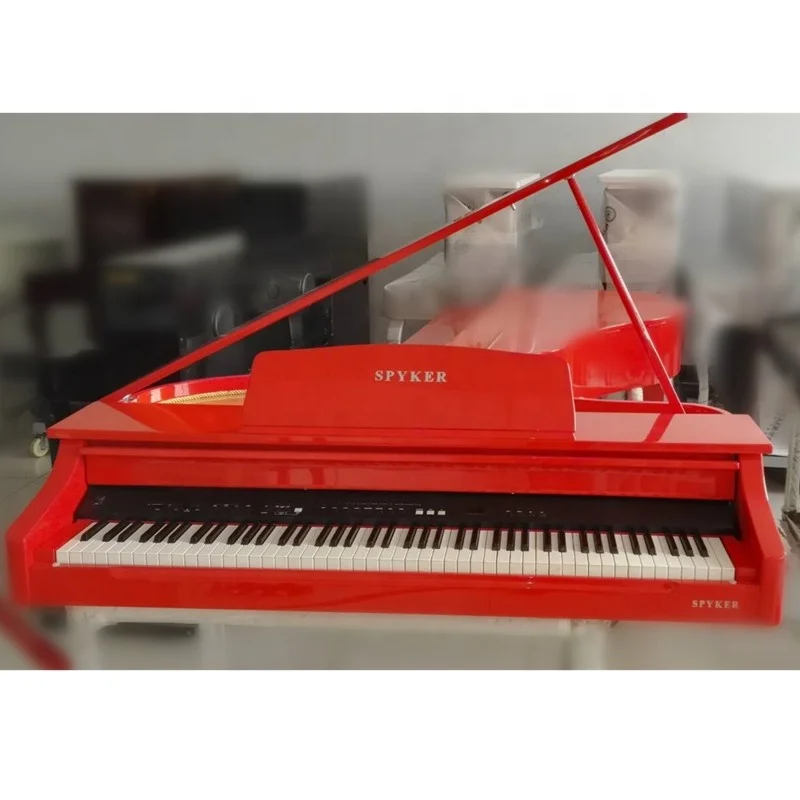 Digital Piano Red 88 Keys with Pedals Melamine Board LCD Display Durable Polished