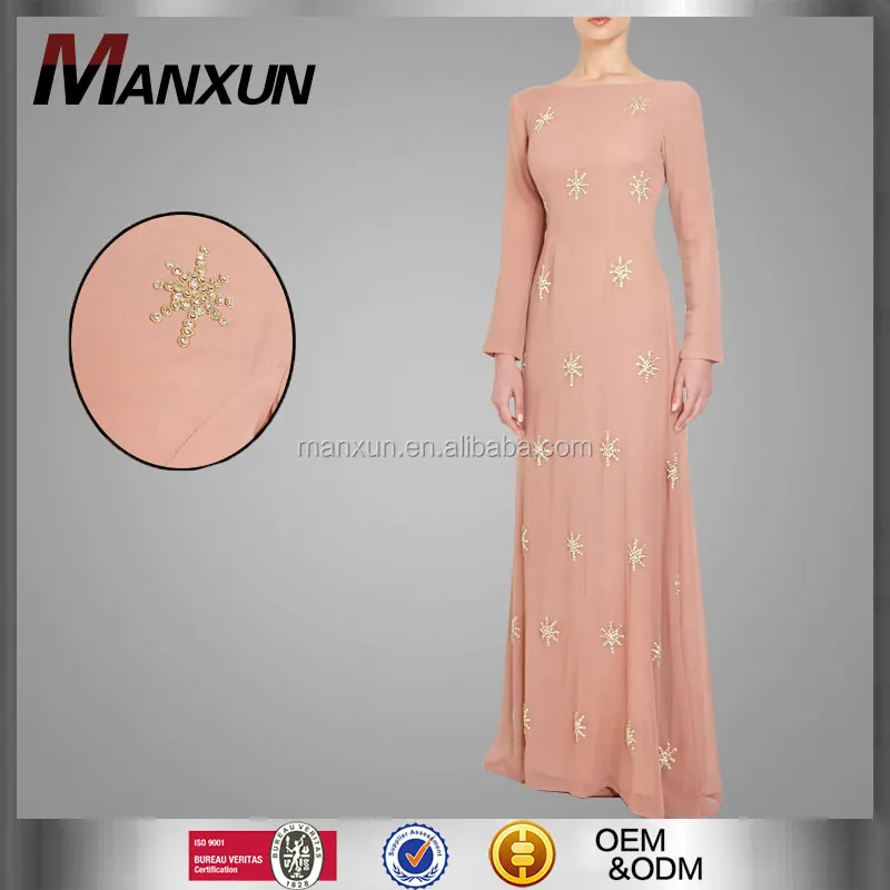 2017 Elegant Fashion Muslim Women KebayaFull Length Dresses Abayas Islamic Clothing Beaded Dubai Abaya Muslim Women HIjab Dress