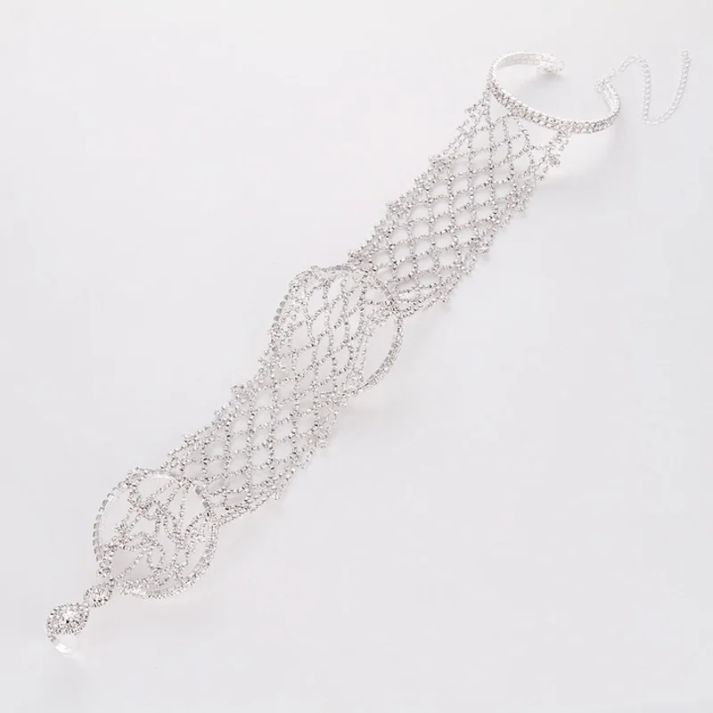 
Crystal rhinestone arm hand chain cuff ring copper bracelet 