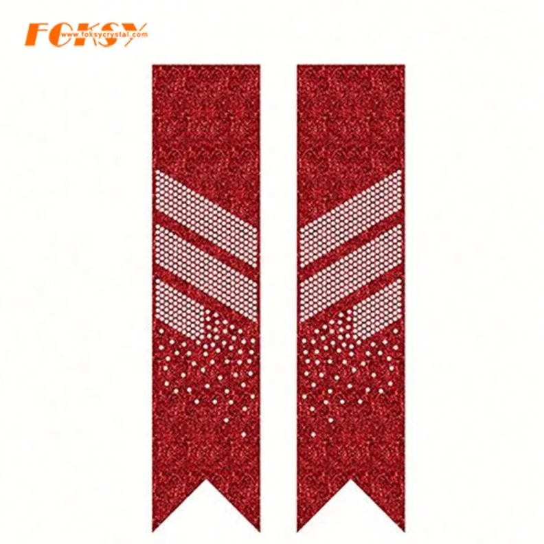 cheer bow ribbon strip hotfix rhinestones heat transfer Iron on grosgrain with glitter vinyl for girls