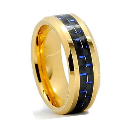 High End Fashion Jewelry Ring Models Gold Plated Beveled Edges Tungsten Carbon Fiber ,new for Men Laser