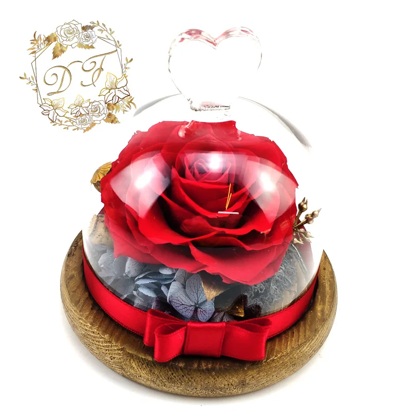 Yunnan Supplier Romantic Preserved Rose Flowers In Small Glass Dome For Girlfriend Gift