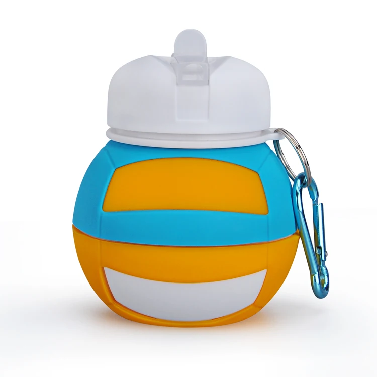 Custom Logo Gym Shaker Volleyball Sport Water Bottle Unisex Foldable Silicon Pressing Type Anti-Corrosion Coating Boiling Water