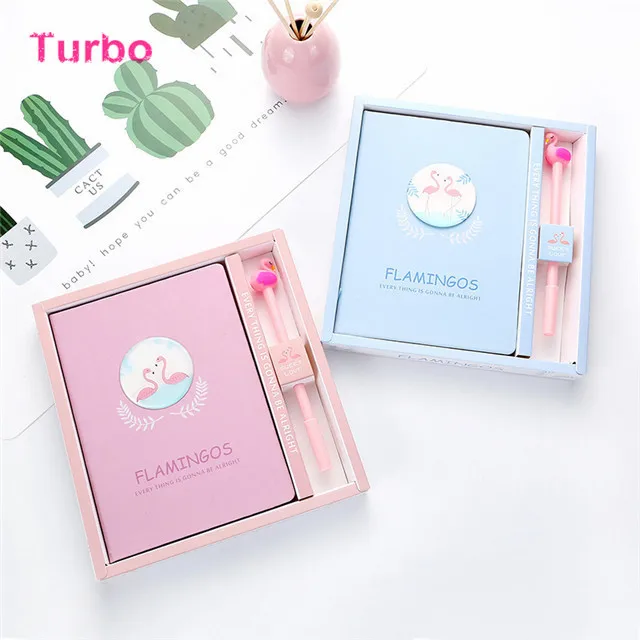 Poland latest stationery products Best quality children fashion flamingos design gel pen and notebook set for gifts promotional