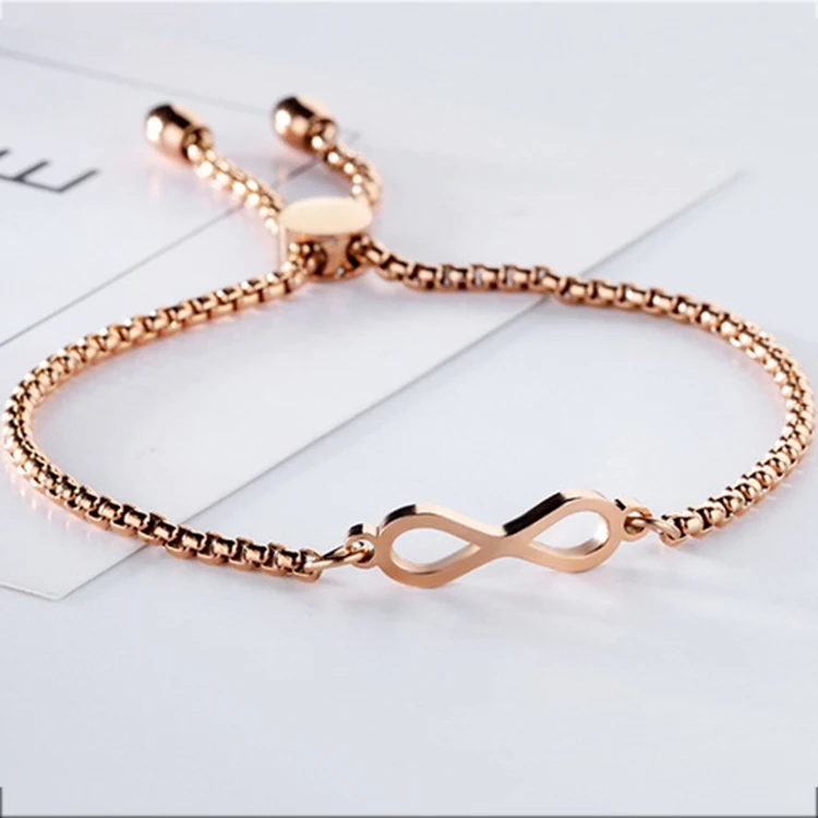 adjustable Titanium steel Rose Gold Chains Bracelet adjustable Infinite Stainless Steel Chain Bracelet