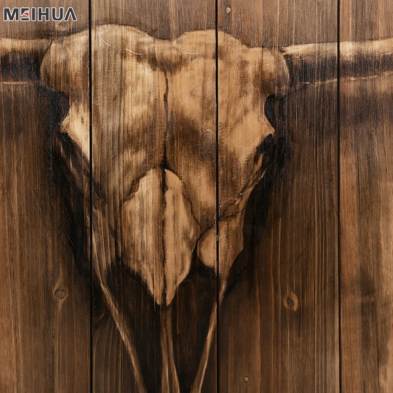 Hot Wholesalers Home Decoration Oil Pine Wood Modern Woodcut Bull Prints Carving Wall Art Animal 76x60 or Customized Meihua