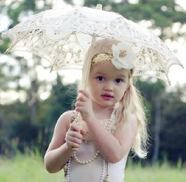 Direct Sale Hot Sale Fashion Popularity Ivory White Summer Wedding Umbrella Lace