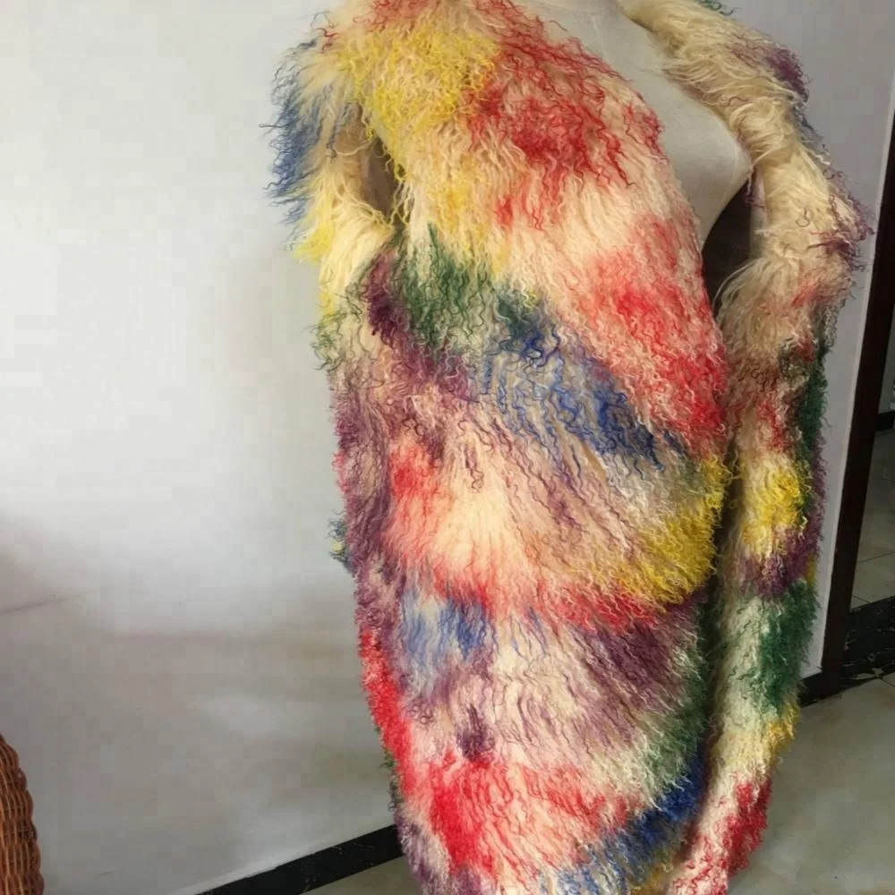 Wholesale colorful Winter Women style Natural mongolian sheep fur vest