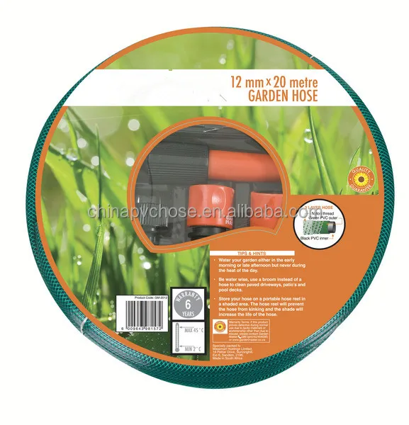 
12mm X 20Meter PVC Fiber Braided Reinforced 3 Layer Garden Hose with Fittings 