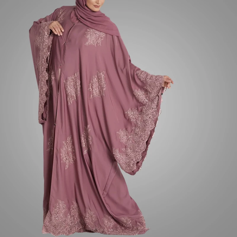 High Quality Moroccan Style Lace Kaftan Dresses Plus Size Nice Lace Fabric Arabic Jilbab Islamic Women Clothing