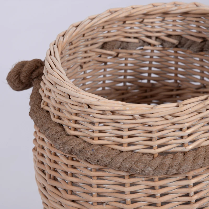 Jute Rope Large Round Belly Woven Rattan Garden Plant Storage Bin Willow Wicker Basket Laundry Gift Hampers With Handles