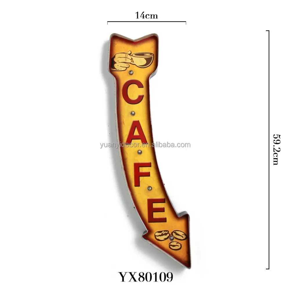 
Competitive Price Arrow CAFE Metal Led Sign Coffee 