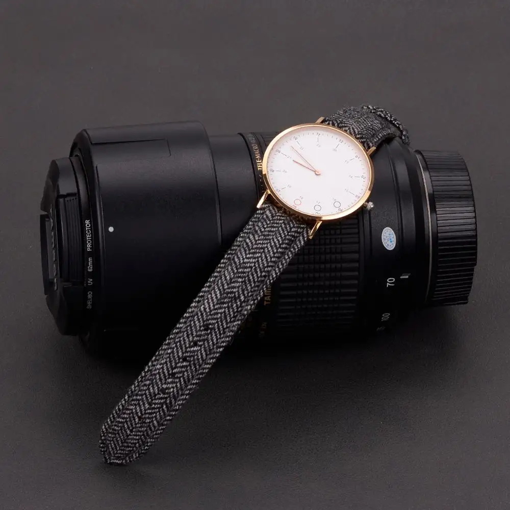 EACHE Fast Delivery 18mm 20mm 22mm Stock Wool Leather Tweed Watch Strap