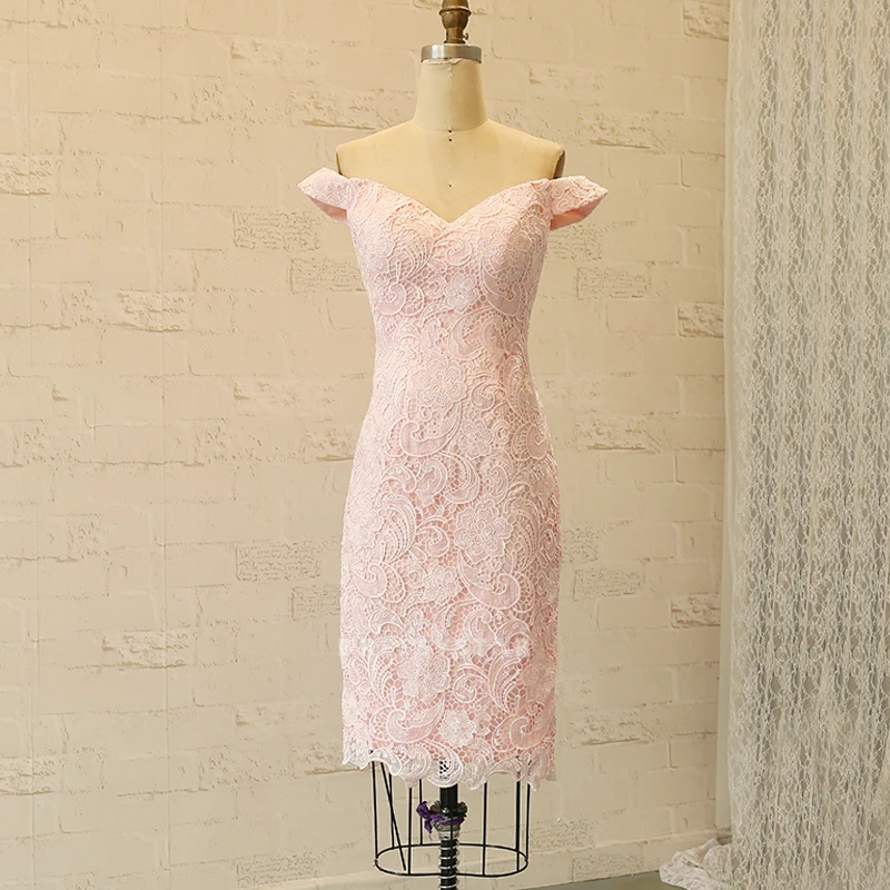 Горячая Распродажа, Короткое свадебное вечернее платье с открытыми плечами и цветочным кружевом, розовое платье подружки невесты 2019