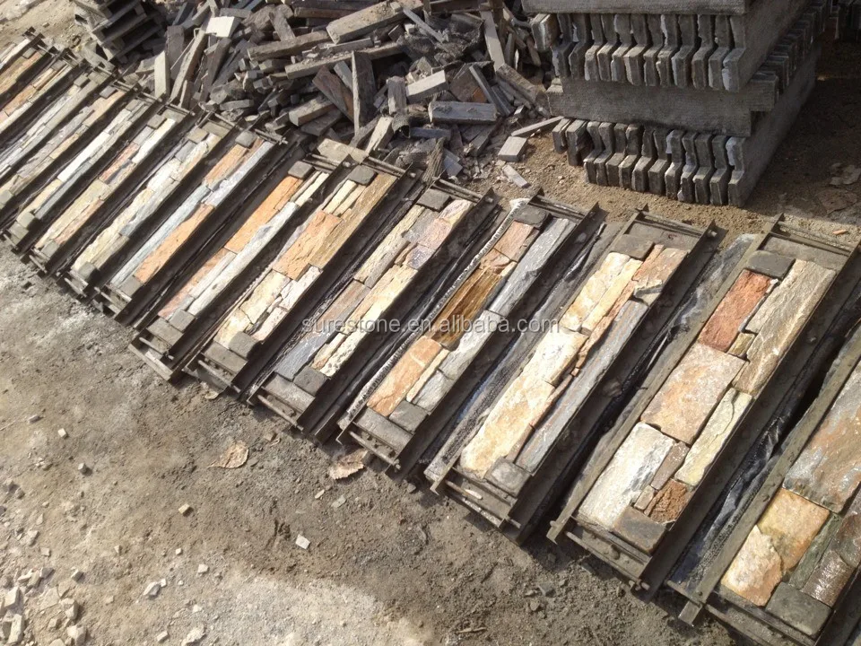 Natural yellow slate cement culture stone 3d wall decoration panels 3d board