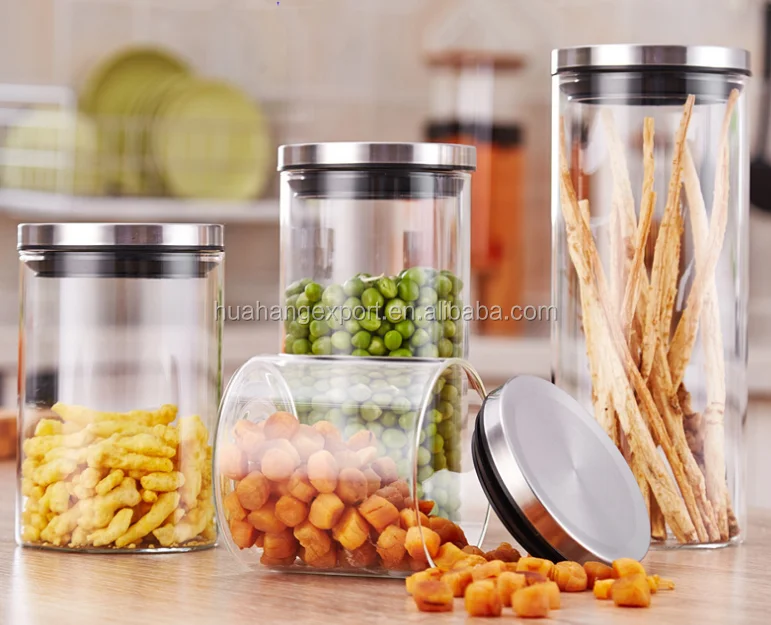 
Different sizes Household glass round storage jar with Stainless steel cover 