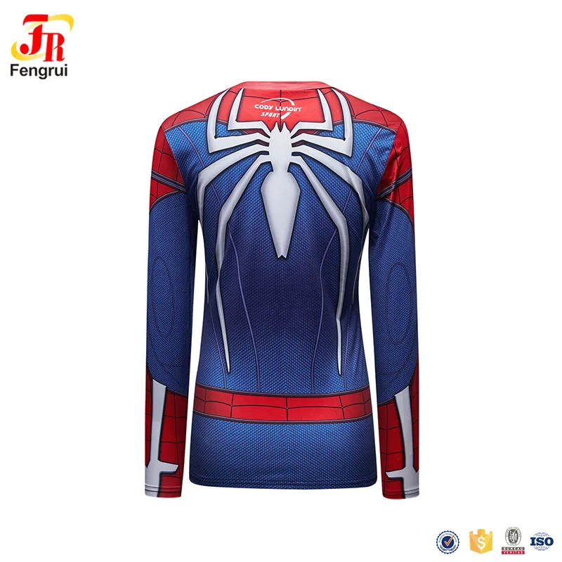 Full printing superhero workout clothes women compression t shirts