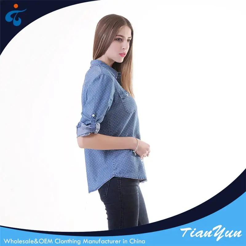 Different kinds of printed denim women vintage casual simple blouse patterns designs