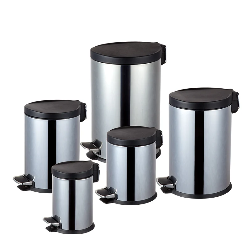 Stainless Steel Round Shaped Dustbin All Size Step Bin Indoor Kitchen Using Waste Bin Outdoor Rubbish Bin With Soft Closing