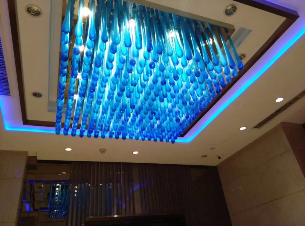 Beautiful square blue rain drop crystal glass chandelier