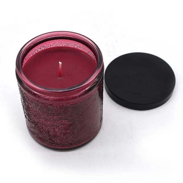 Баночка для свечей с черным распылением Цветная декоративная стеклянная металлическая крышка рельефным узором индивидуальная Подарочная коробка свеча