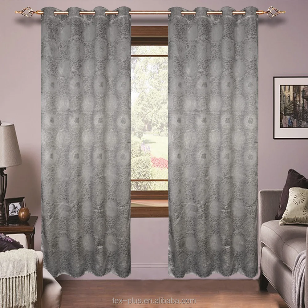 wholesale luxury hotel and living room design royal silver metallic line gray jacquard curtains