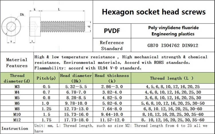 Chinese factory supply Hexagon socket head PVDF Plastic screw