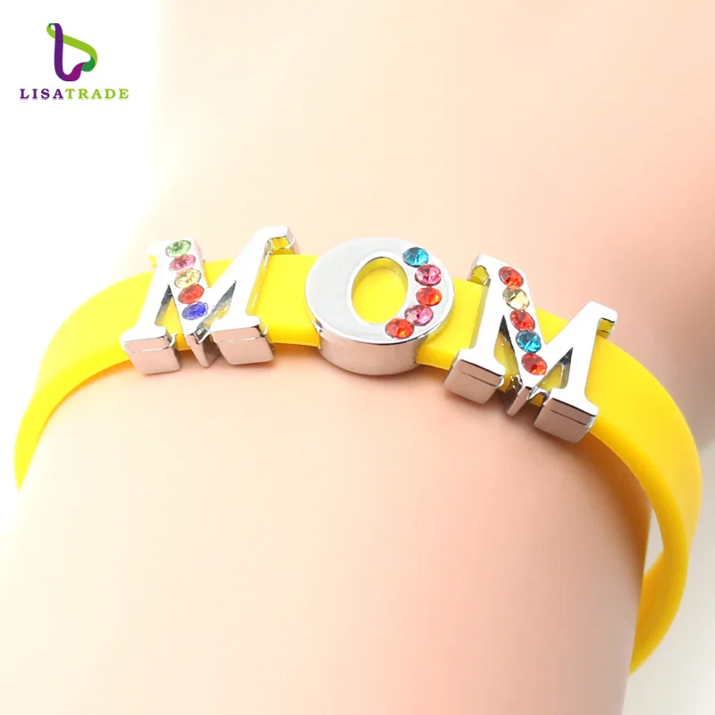 8mm Half Rhinestone Sliding Charm Letters Slide Charms Alphabet Letter for DIY Bracelets Making Jewelry Accessories