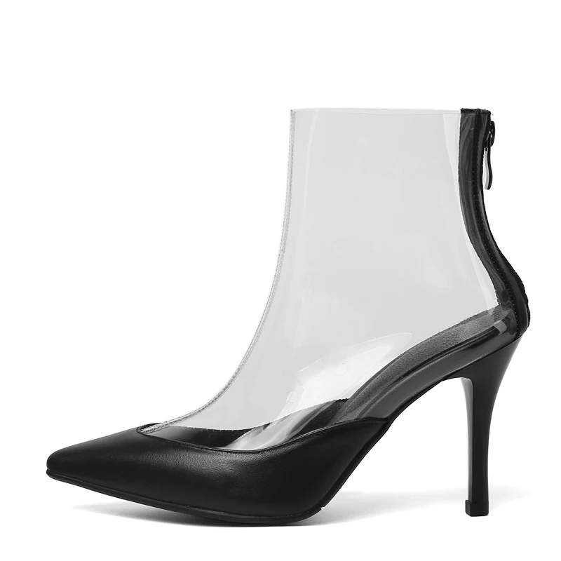 WETKISS Wholesale Big Size 42 Sexy Stiletto Shoes High Heel Boots Clear PVC Boots Ladies Transparent Ankle Boots for Women