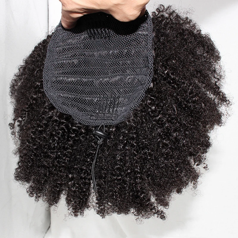 Kinky Curly Ponytail Human Hair For Kids Afro Natural Puff Hair Ponytail Wigs Afro Kinky Curly Ponytail Hair Extensions
