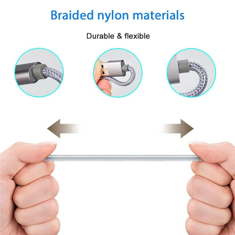 Best Seller Multi charging cable 3in1 Nylon Braided Multiple USB Fast Charger Cord (120cm) with ios 8pin / Micro USB / Type C